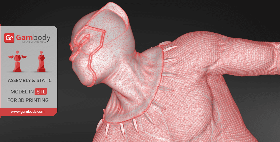 3D model of a costumed hero in an action pose, designed for 3D printing.