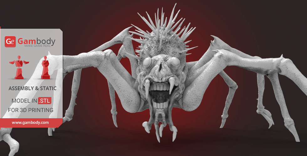 A spiky, menacing creature with multiple legs and fangs, designed for 3D printing in STL format.