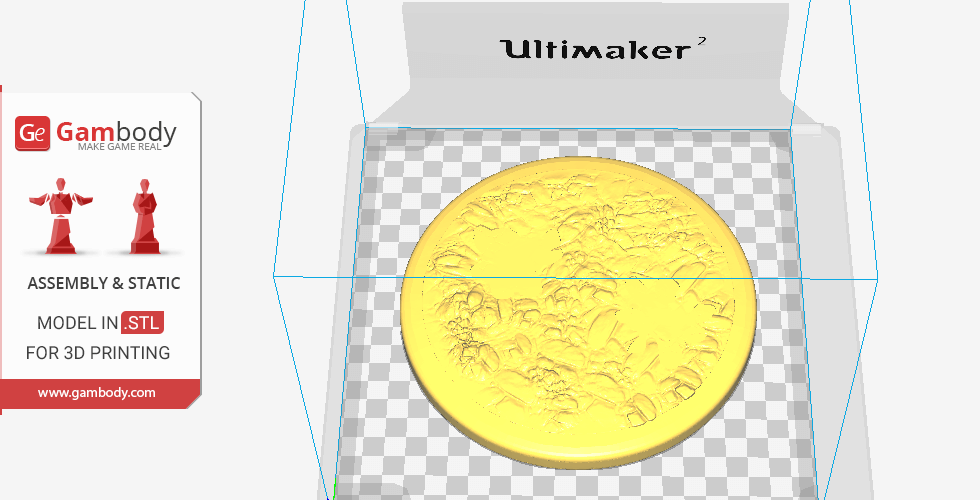 A digital 3D model of a textured circular object displayed in Ultimaker Cura software.