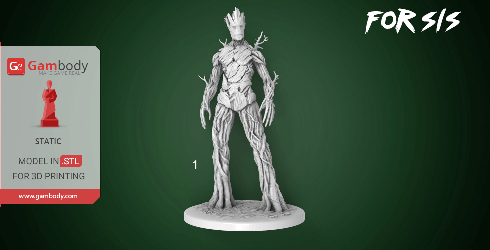 A detailed 3D model of a tree-like humanoid figure with branches, meant for printing.