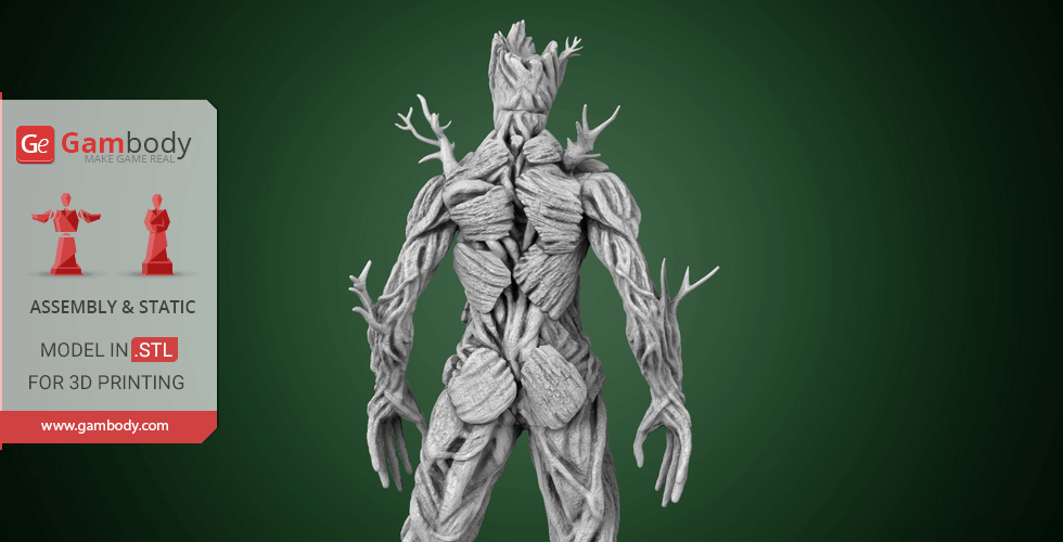 3D model of a humanoid tree figure with branch-like features, suitable for 3D printing.