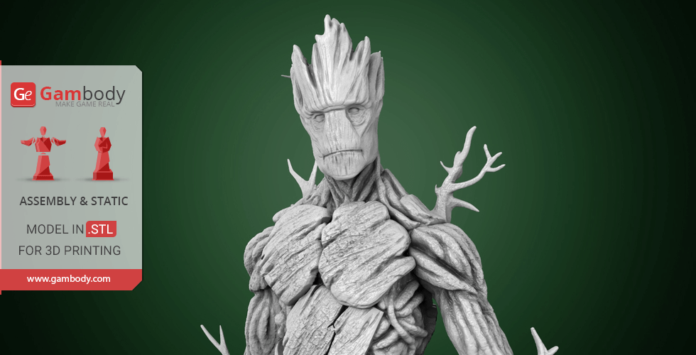 3D model of a tree-like humanoid character with textured bark skin and branch-like limbs.