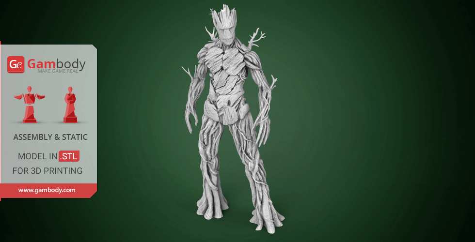 3D model of a tree-like humanoid figure with branches, designed for 3D printing.