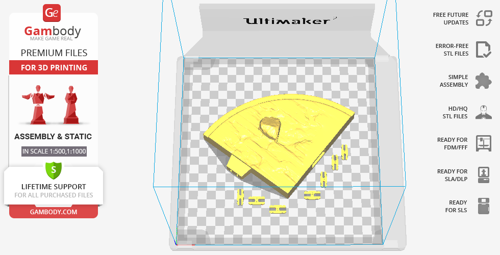 3D printing preview of Bahamut model parts, displayed on a checkered platform within a printer software.