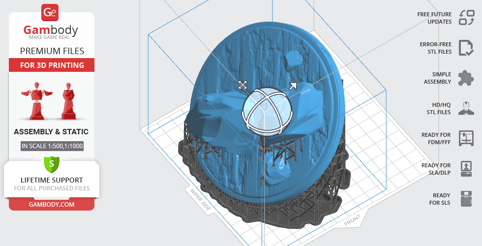 3D model of Bahamut from Final Fantasy, shown as an STL file for printing, displayed with assembly instructions.