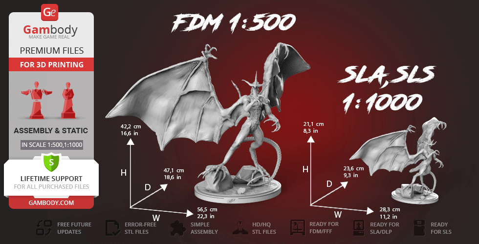 3D model of Bahamut from Final Fantasy, featuring detailed wings and dynamic pose for printing.