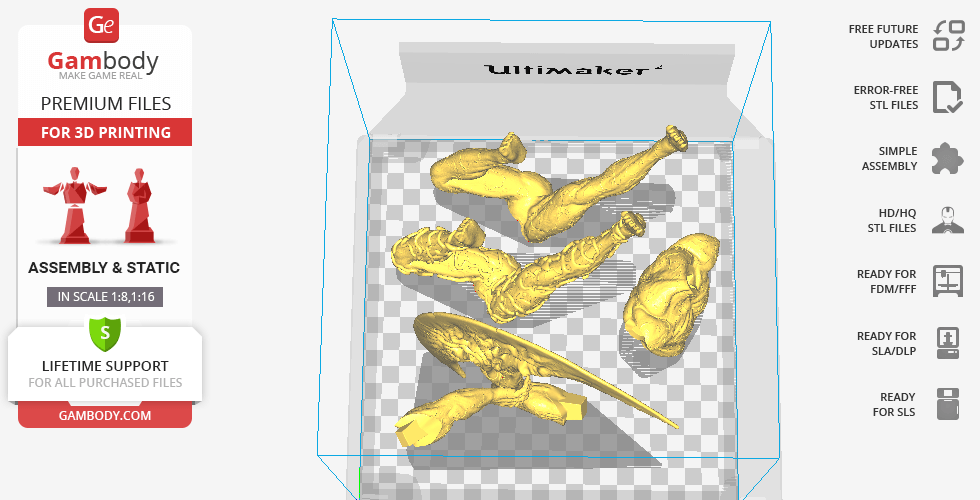 3D printable Venom model parts arranged in a virtual Ultimaker print bed.