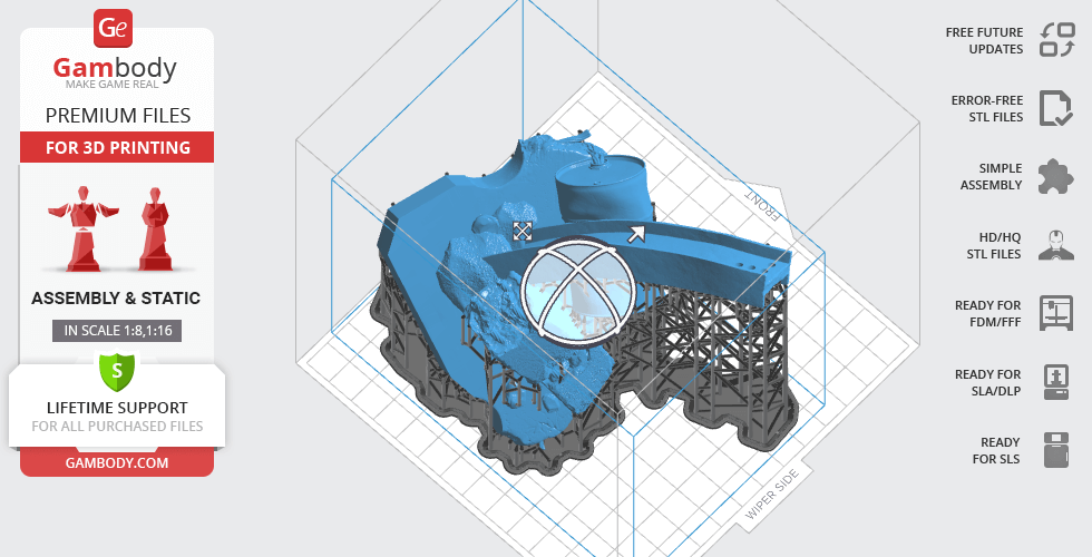 3D model of Venom for 3D printing, shown on a build plate with support structures.