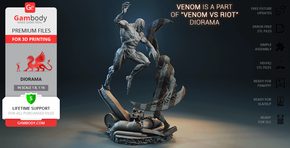 Dynamic 3D model of two characters mid-battle, detailed and posed for 3D printing.