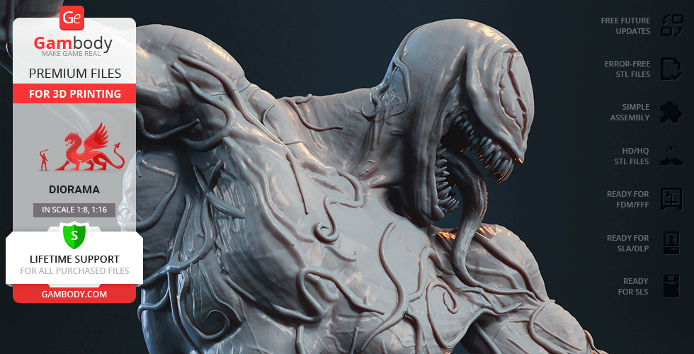 A 3D model of a muscular, menacing creature with sharp teeth and a long tongue.