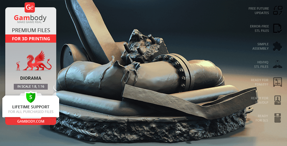 A detailed 3D model of Venom on a rocky base, available for 3D printing from Gambody.