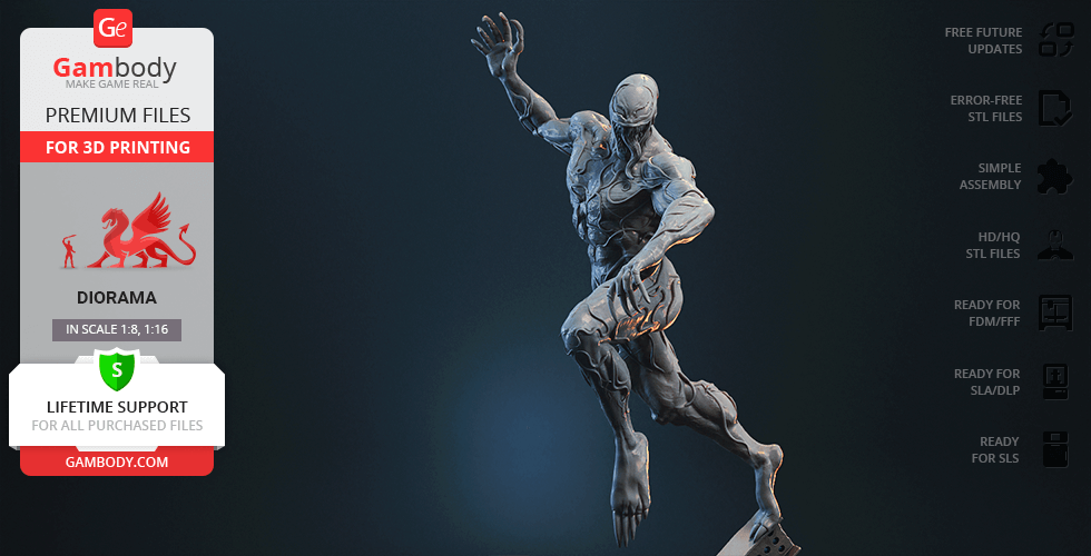 A 3D model of a muscular character in a dynamic pose, designed for 3D printing.