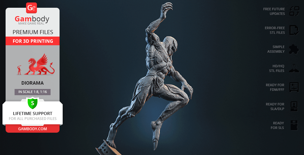 A dynamic Venom 3D model in an action pose, ideal for printing and assembly.
