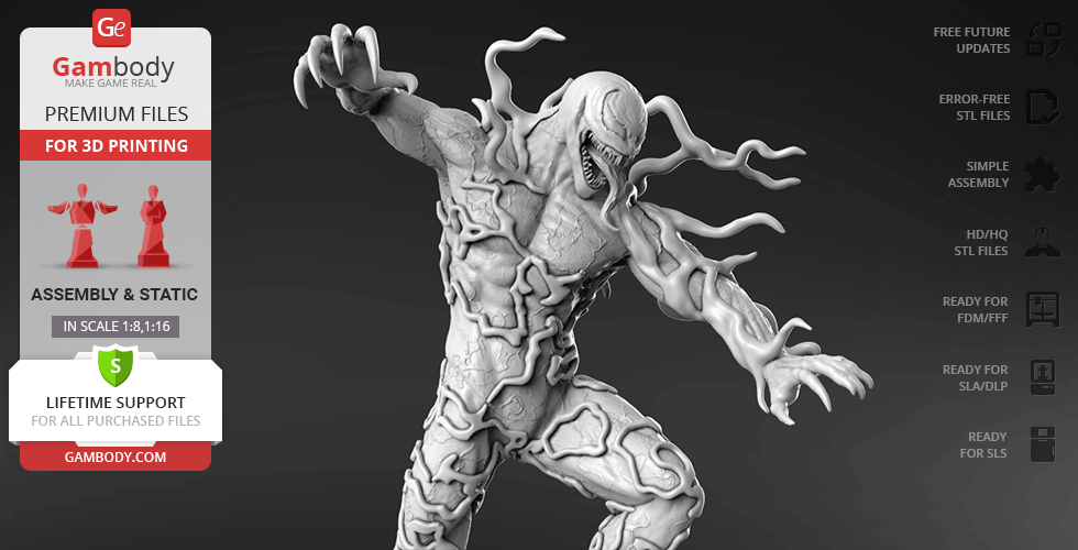 A detailed 3D model of a monstrous, muscular creature with tentacle-like extensions, posed dynamically.
