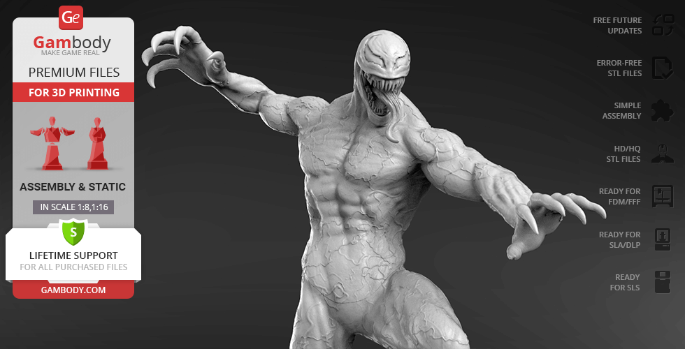 A muscular humanoid creature with sharp teeth and extended claws, ready for 3D printing.