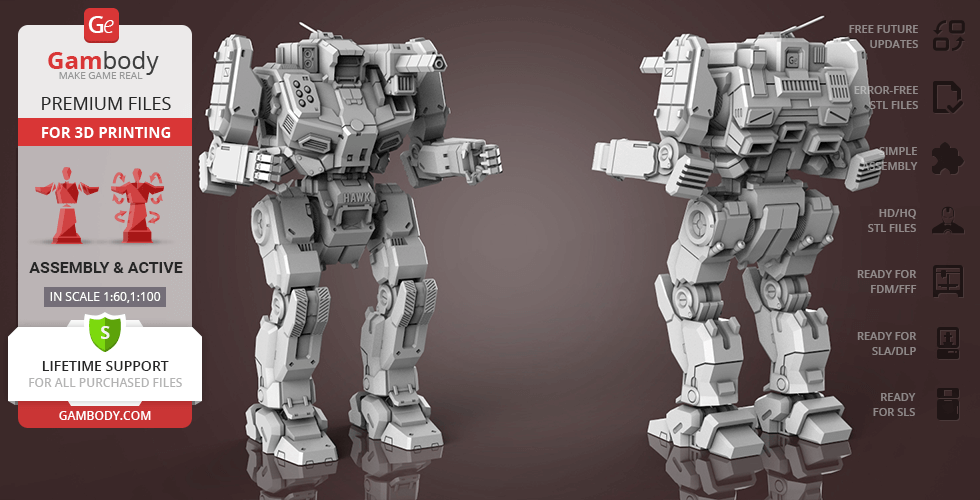 Buy MWO Shadow Hawk 3D Printing Model | Assembly + Action