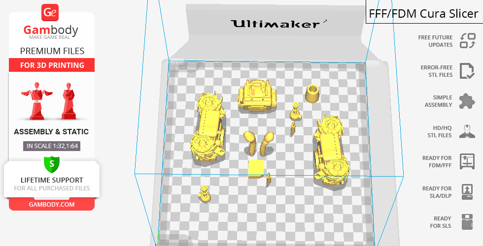 3D model parts of Rootmars from Metal Slug arranged for printing in Cura slicer.