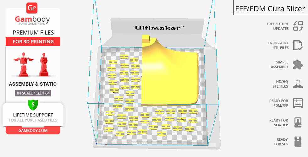 3D printing layout of Rootmars from Metal Slug, showing model parts in slicing software.