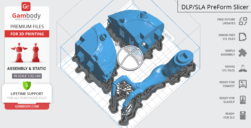 3D model of Rootmars from Metal Slug, segmented for printing with supports, displayed in slicing software.