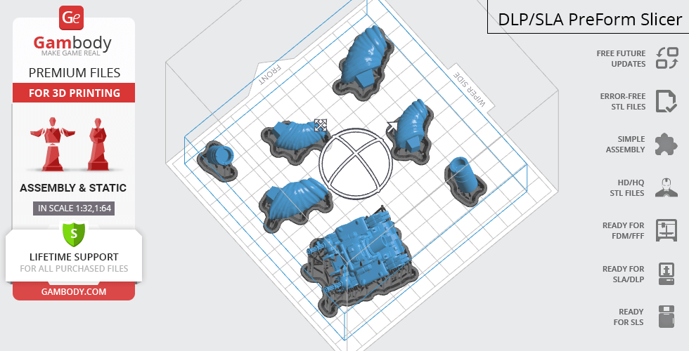 3D print layout of Rootmars Metal Slug with separate parts on a grid, ready for slicing.