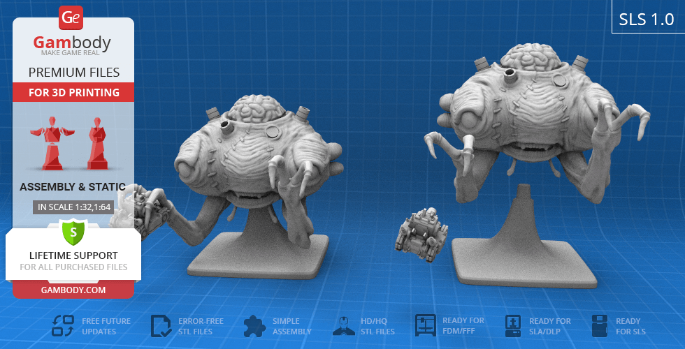 A 3D printed model of Rootmars from Metal Slug, featuring a detailed alien creature with multiple limbs.
