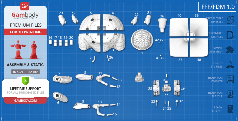 Blueprint layout of Rootmars Metal Slug 3D model parts for assembly and printing.