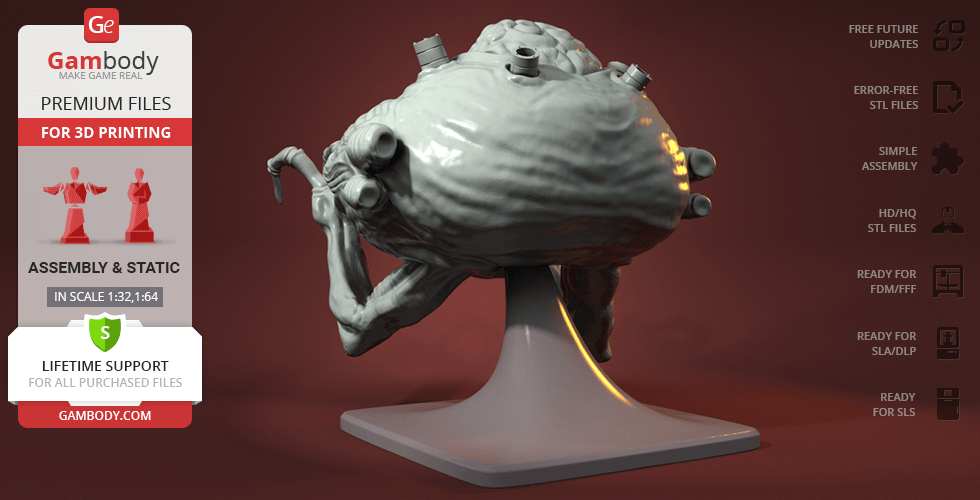 3D model of Rootmars from Metal Slug, featuring a bulbous alien head with mechanical details on a stand.