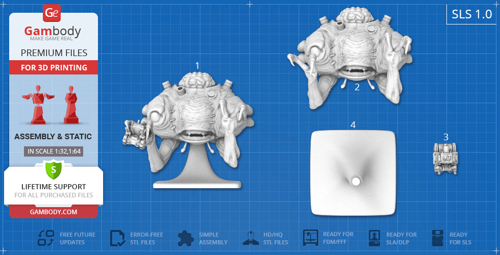 Alien creature model parts from Metal Slug game, shown for 3D printing assembly.