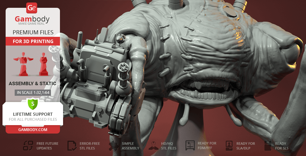 Alien creature with a robotic arm from Metal Slug, ready for 3D printing.