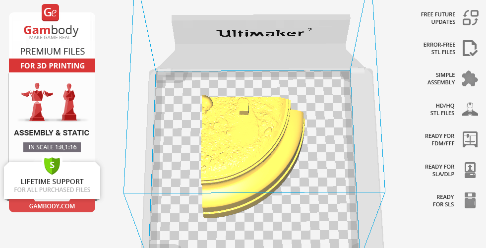 A 3D model slice preview of Dota 2 Ursa's base for printing, shown on a grid in a 3D printer software.