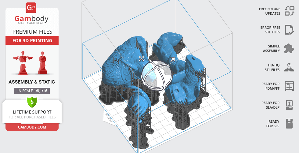 3D model parts of Dota 2 Ursa, designed for assembly and 3D printing preparation.