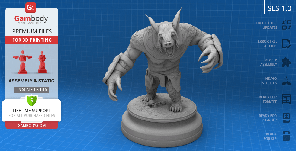 A detailed 3D model of Dota 2's Ursa, posed aggressively on a round base, ready for printing.