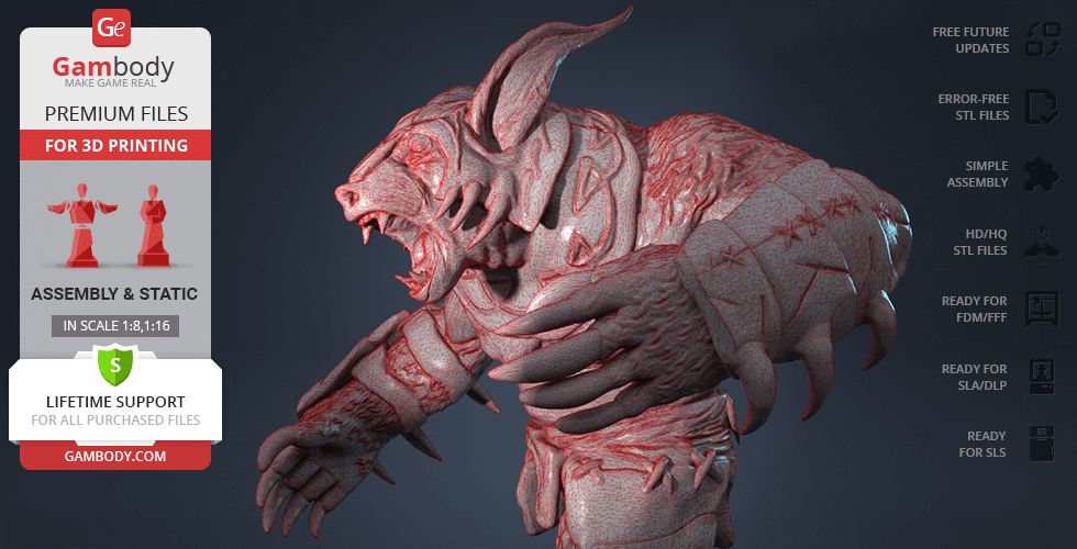 A detailed 3D model of a fierce, armored bear-like creature from a video game, designed for 3D printing.