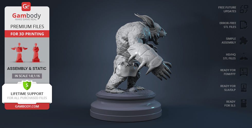 A 3D model of a fierce, armored bear-like creature on a circular base.