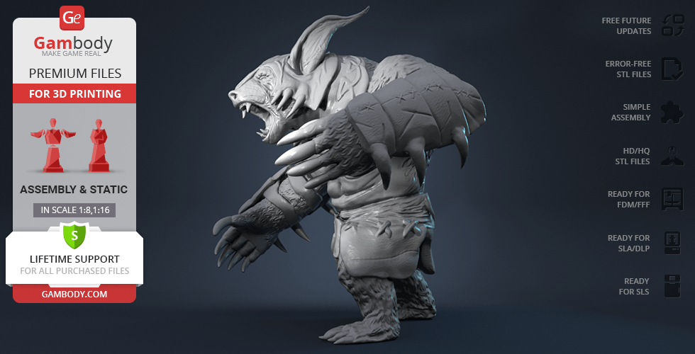 3D model of a bear-like warrior with large claws in a battle stance from Dota 2, available for 3D printing.