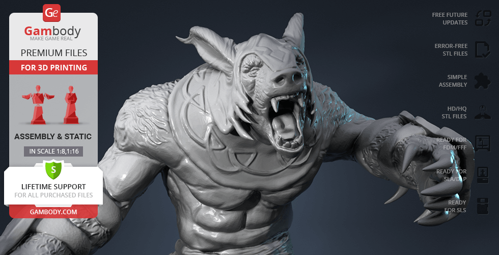 Detailed 3D model of Dota 2's Ursa, posed with an open mouth and outstretched clawed hand.