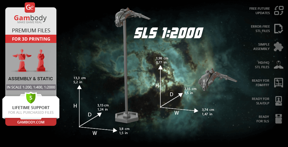 3D model of Taranis ship from EVE Online shown with dimensions and 3D printing details.