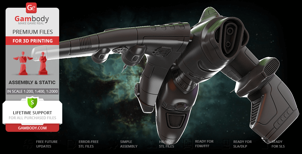 A 3D model of the Taranis spaceship from EVE Online displayed for 3D printing on a space-themed background.