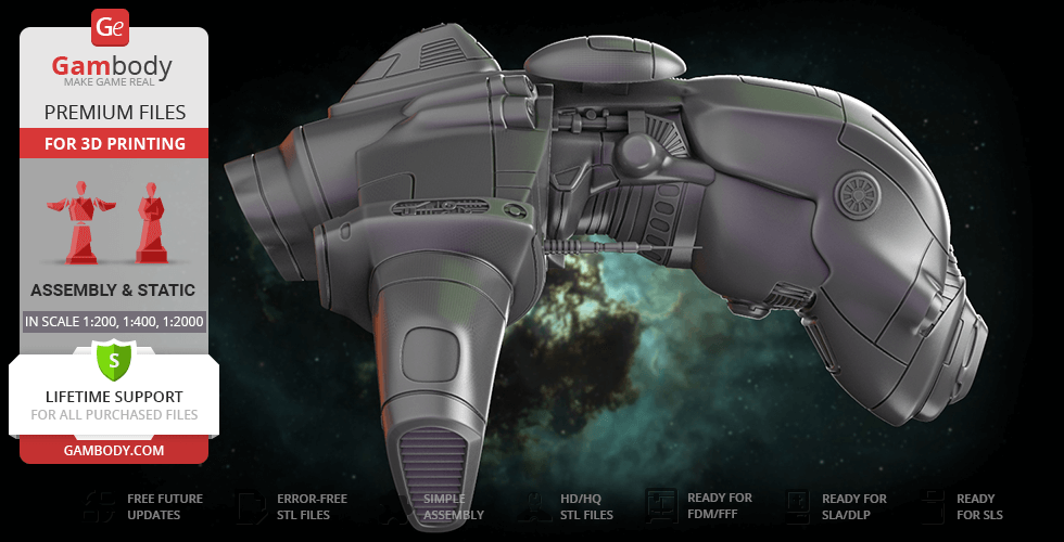 A 3D model of a sleek, futuristic spaceship from EVE Online, designed for 3D printing.