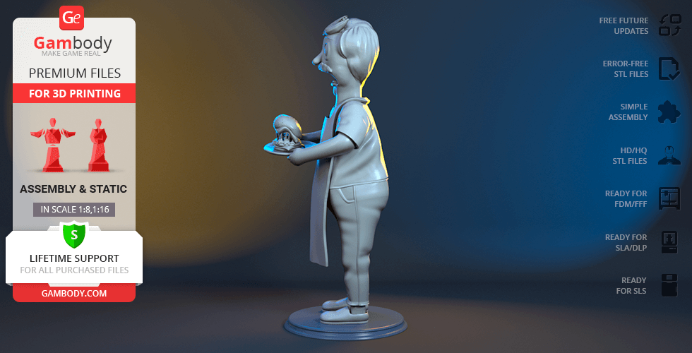 3D model of a man holding a burger, designed for 3D printing.