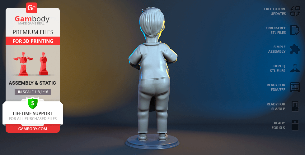 3D model of Bob Belcher from behind, standing on a base, designed for 3D printing.
