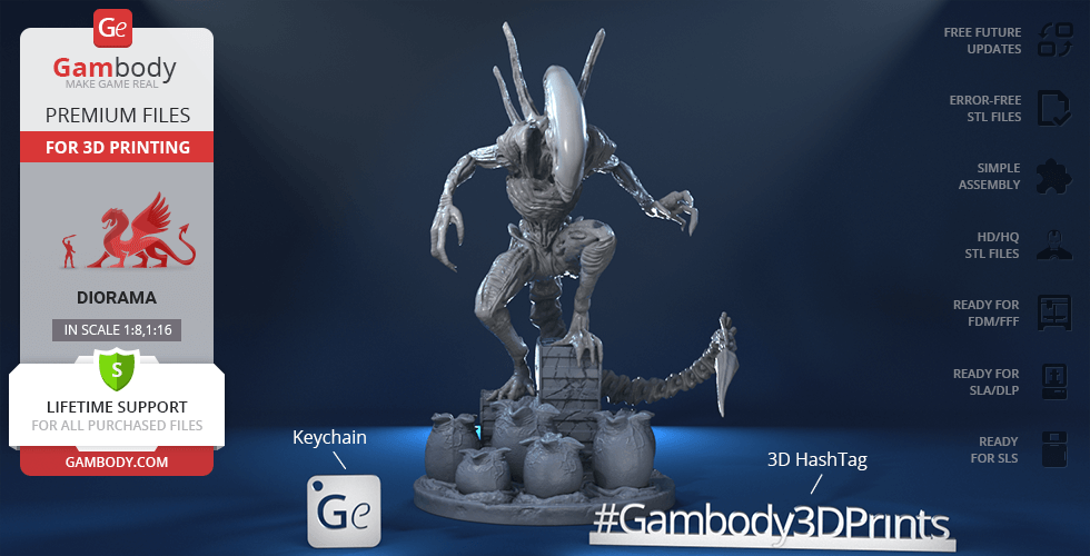 Gambody STL files of Alien Xenomorph in Diorama for 3D Printing