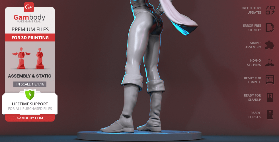 3D STL model of a superhero figure standing on a round base, designed for 3D printing.