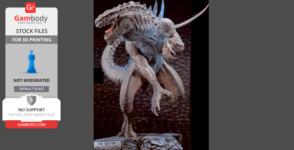 A detailed, dynamic 3D model of a fierce Godzilla posed atop rocky terrain.