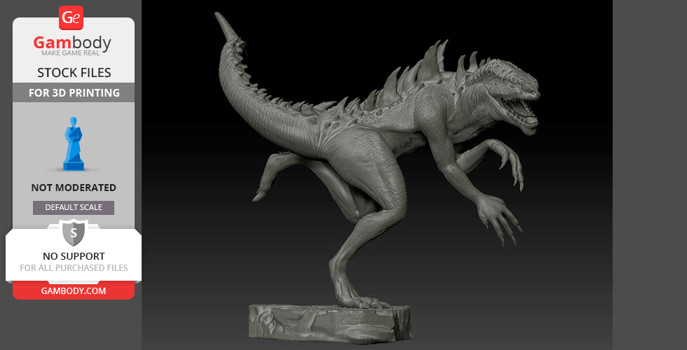 A detailed 3D model of a reptilian creature, posed dynamically on a rock base.