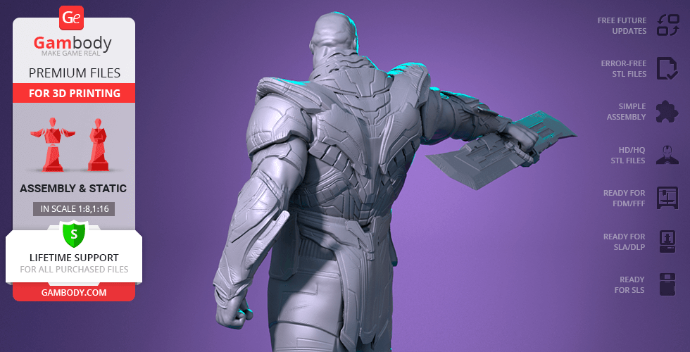 3D model of a muscular armored figure holding a large weapon, shown from the back.