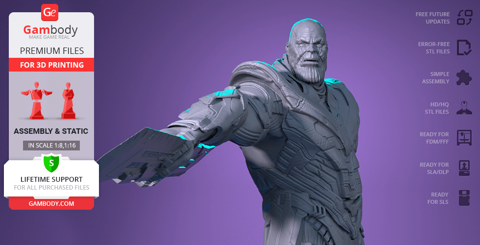 3D model of a muscular character in armor, posed with an arm outstretched, ready for printing.