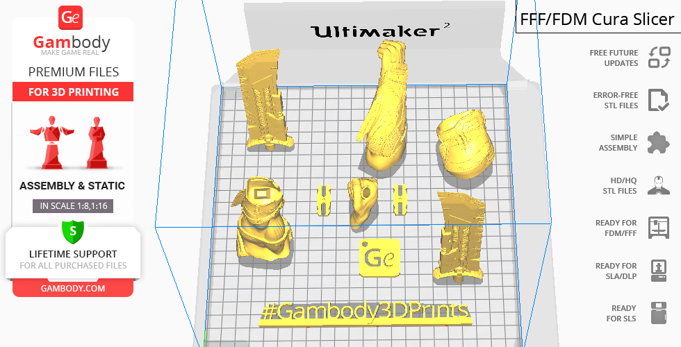Thanos Endgame figure parts arranged for 3D printing in a slicing software.