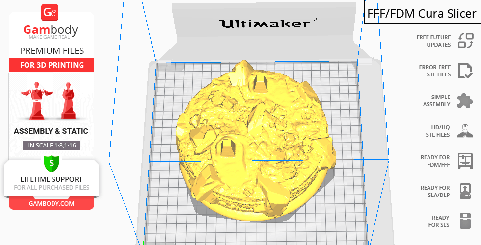 A 3D rendering of Thanos' bust from Endgame for printing, displayed on a slicing software interface.