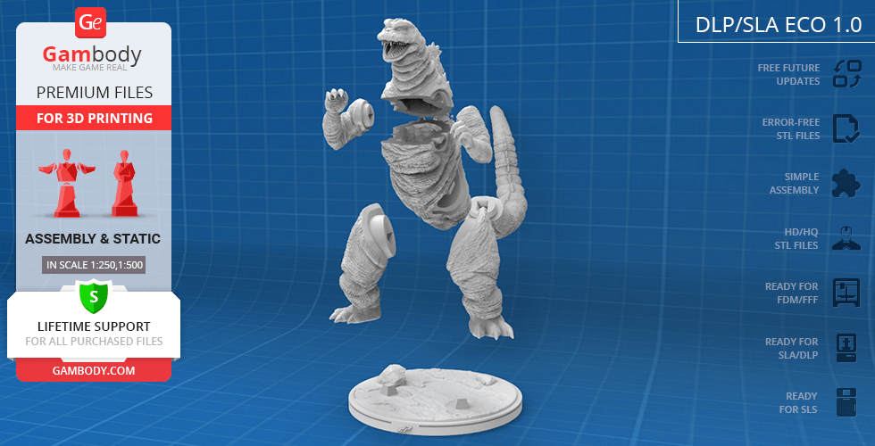 3D model of Godzilla, the SoshingekiGoji version, in a dynamic pose for printing.